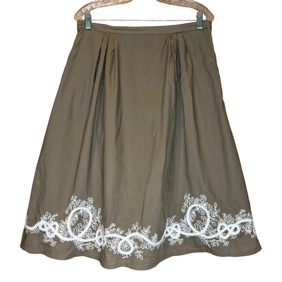 Women's Coldwater Creek Cotton Embroidered Skirt Tan, Size Medium (10-12), EUC - Picture 1 of 3